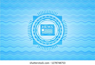 newspaper icon inside water wave representation style badge.