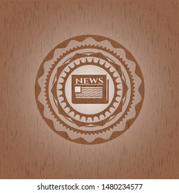 newspaper icon inside wood emblem. Retro