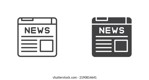 Newspaper icon, line and glyph version, outline and filled vector sign. News paper linear and full pictogram. Symbol, logo illustration. Different style icons set