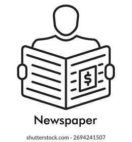 Icono de periódico en estilo de línea. Ilustración vectorial para Medios, Prensa y Comunicación Concepto