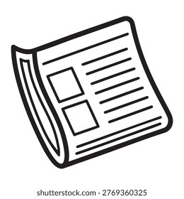 Newspaper icon with lines and squares on transparent background for design and editorial use