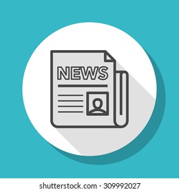 Newspaper icon with long shadow ,flat design , thin line style, vector 