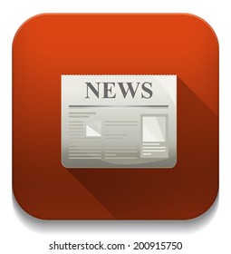 newspaper icon With long shadow over app button