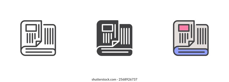 Newspaper icon. News line and glyph version, outline and filled vector sign. linear and full pictogram. Symbol, logo illustration. Different style icons set