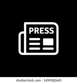 Newspaper Icon On Black Background. Black Flat Style Vector Illustration.