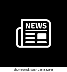 Newspaper Icon On Black Background. Black Flat Style Vector Illustration.