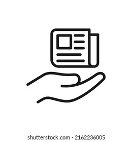 Newspaper icon on hand line style isolated. Vector illustration