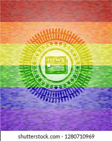 newspaper icon on mosaic background with the colors of the LGBT flag