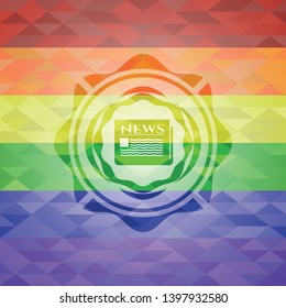 newspaper icon on mosaic background with the colors of the LGBT flag