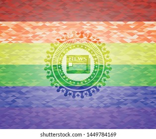 newspaper icon on mosaic background with the colors of the LGBT flag
