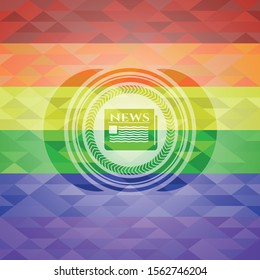 newspaper icon on mosaic background with the colors of the LGBT flag