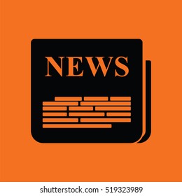Newspaper icon. Orange background with black. Vector illustration.