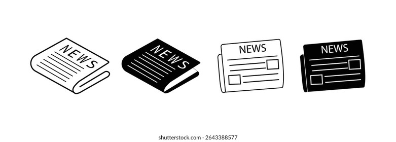 Newspaper icon outline collection in black and on white background. Newspaper icon flat.