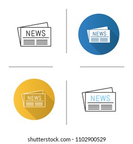 Newspaper icon. Periodical publication. Flat design, linear and color styles. Isolated vector illustrations
