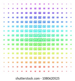 Newspaper icon rainbow colored halftone pattern. Vector newspaper symbols arranged into halftone grid with vertical rainbow colors gradient. Designed for backgrounds,