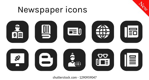  newspaper icon set. 10 filled newspaper icons. Simple modern icons about  - Press, Newspaper, Worlwide, News report, Blogger, News reporter