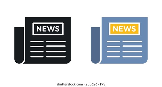 Newspaper icon set in black and colored versions.