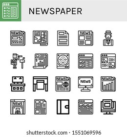 newspaper icon set. Collection of Article, Newspaper, Press, Journalist, Paperboy, Pachinko, Ads, Plotter, News, Journal icons