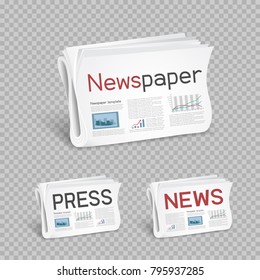 Newspaper icon set collection with shadow on transparent background. Press news of the politics economic business sport entertainment