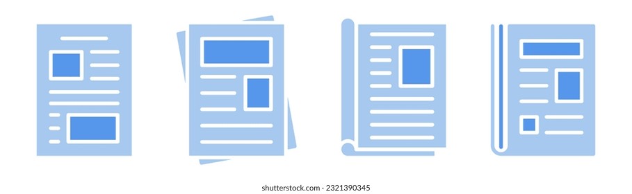 Newspaper icon set. Journal sign in flat. Flat newspaper icon. Magazine icon in flat. Document symbol. Newspaper in black. Stock vector