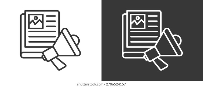 Zeitungssymbol-Set, Vektorgrafik-Kollektion einzeln auf Schwarz-Weiß