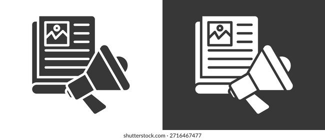 Zeitungssymbol-Set, Vektorgrafik-Kollektion einzeln auf Schwarz-Weiß