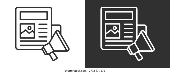 Zeitungssymbol-Set, Vektorgrafik-Kollektion einzeln auf Schwarz-Weiß
