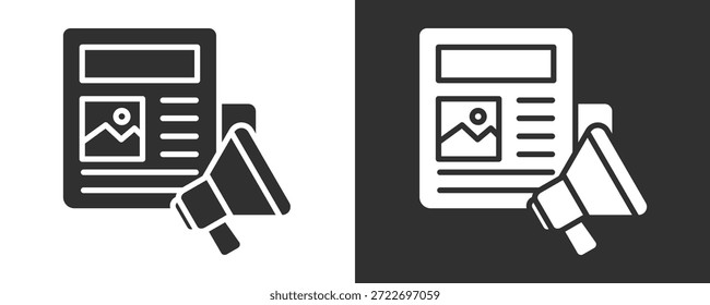 Zeitungssymbol-Set, Vektorgrafik-Kollektion einzeln auf Schwarz-Weiß
