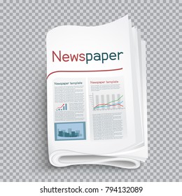 Newspaper icon with shadow on transparent background. Press news of the politics economic business sport entertainment