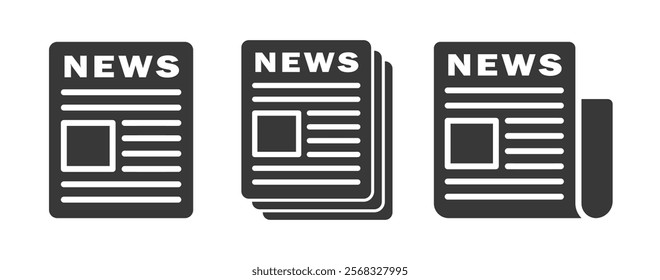 Newspaper icon symbol set. World news paper logo sign button. Text magazine press reportage. Vector illustration image. isolated on white background.