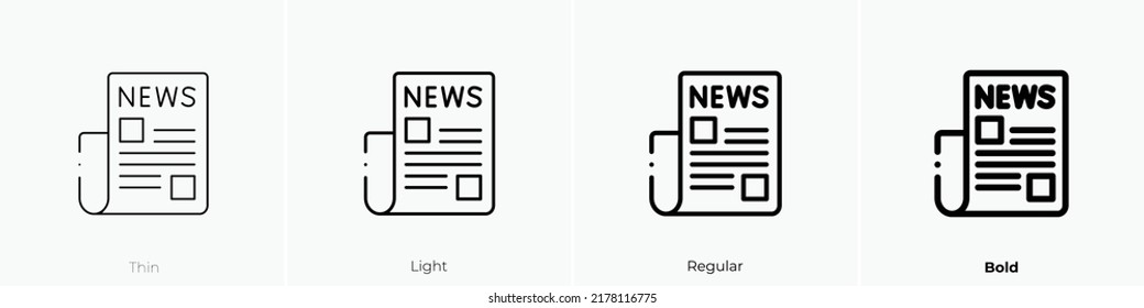 newspaper icon. Thin, Light Regular And Bold style design isolated on white background
