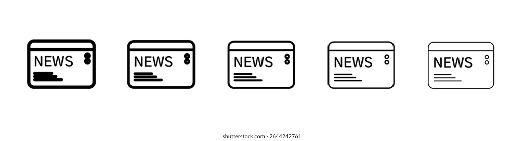 Newspaper icon thin outline logo mark set