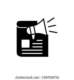 Newspaper icon vector in black flat design on white background, news icon vector