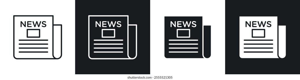 Newspaper icon vector collection in black and white.