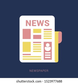 Newspaper icon vector sign isolated on blue background. Minimal flat icon