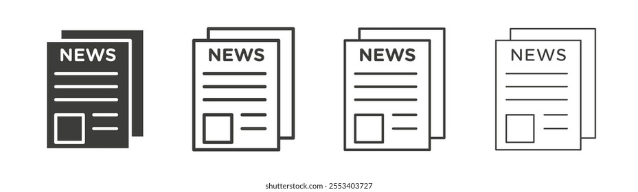 Newspaper icons collection. vector set in black color