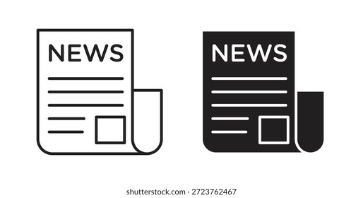 Ícones de jornal preenchidos, linha fina, contorno e traçados