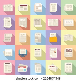 Newspaper icons set flat vector. Stack magazine. Paper pile