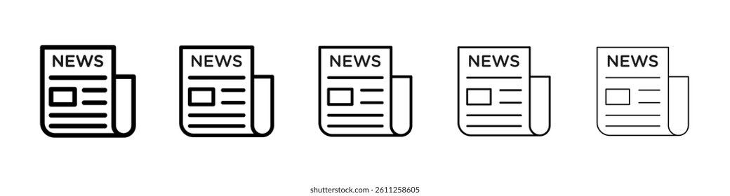 Newspaper icons vector set in different stroke line style