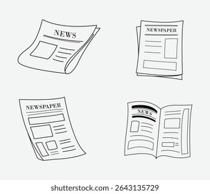 Newspaper illustration doodle collection set. Various article paper isolated vector outline hand drawn for design, icon, material, asset
