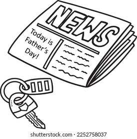 Newspaper and Key Isolated Coloring Page for Kids