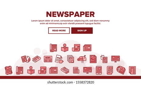 Newspaper Landing Web Page Header Banner Template Vector. Human Silhouette Reading Newspaper, World News And Press Article Illustration