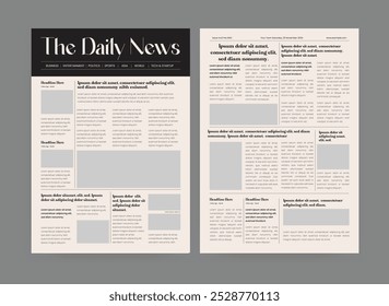 Gestaltung des Zeitungslayouts. Die Vorlage für Tagesnachrichten. Design der Tageszeitung