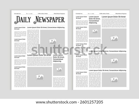 Newspaper layout template. News column articles newsprint magazine design. Brochure newspaper sheets. Editorial journal vector template design