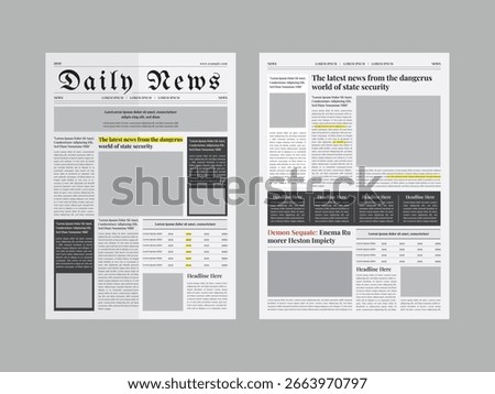 Newspaper layout template. News column articles newsprint magazine design. The daily newspaper layout, magazine design
