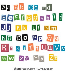 Newspaper letters, numbers and punctuation marks, vector illustration.