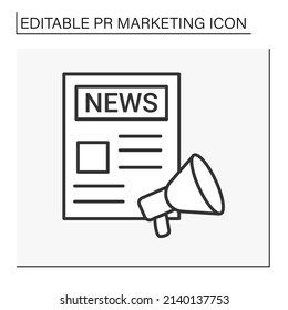 Newspaper line icon. Article, social media messages and megaphone. Announcement providing information. PR marketing concept. Isolated vector illustrations. Editable stroke