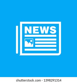 Newspaper line icon . Outline article vector sign isolated on blue background
