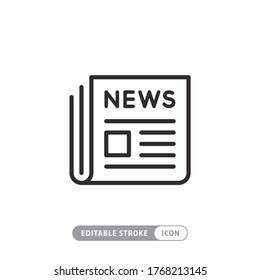 Icono de línea de periódico, símbolo del vector contorno, pictograma lineal aislado en blanco. Símbolo de noticias, ilustración del logotipo