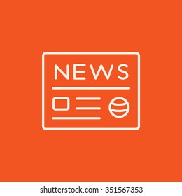 Newspaper line icon for web, mobile and infographics. Vector white icon isolated on red background.